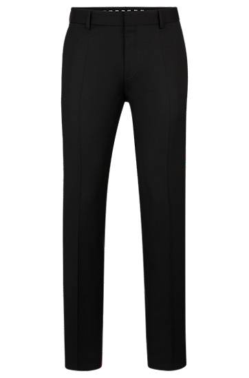 Hlače BOSS Slim-Fit Virgin-Wool Serge Trousers Crna | 50469174