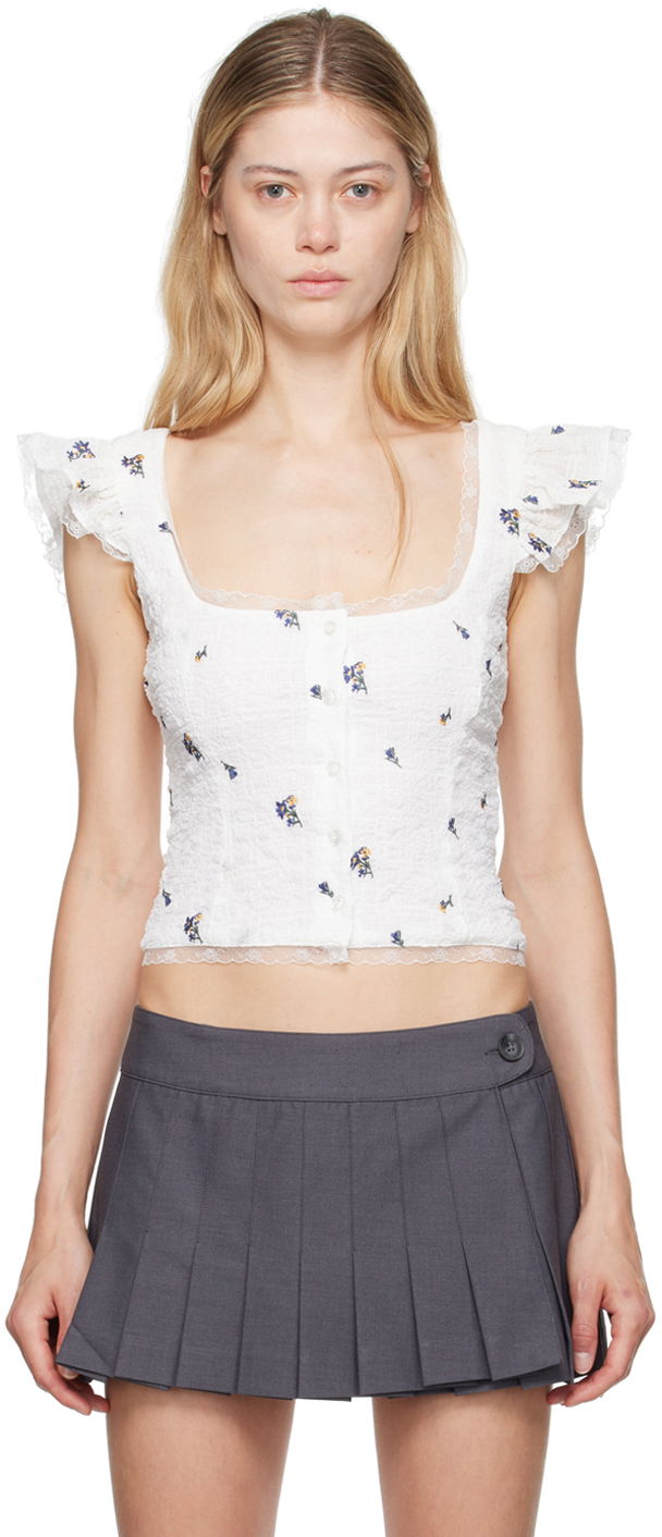Majica bez rukava GUIZIO Guizio Pontia Floral Embroidered Tank Top Bijela | P24112W105