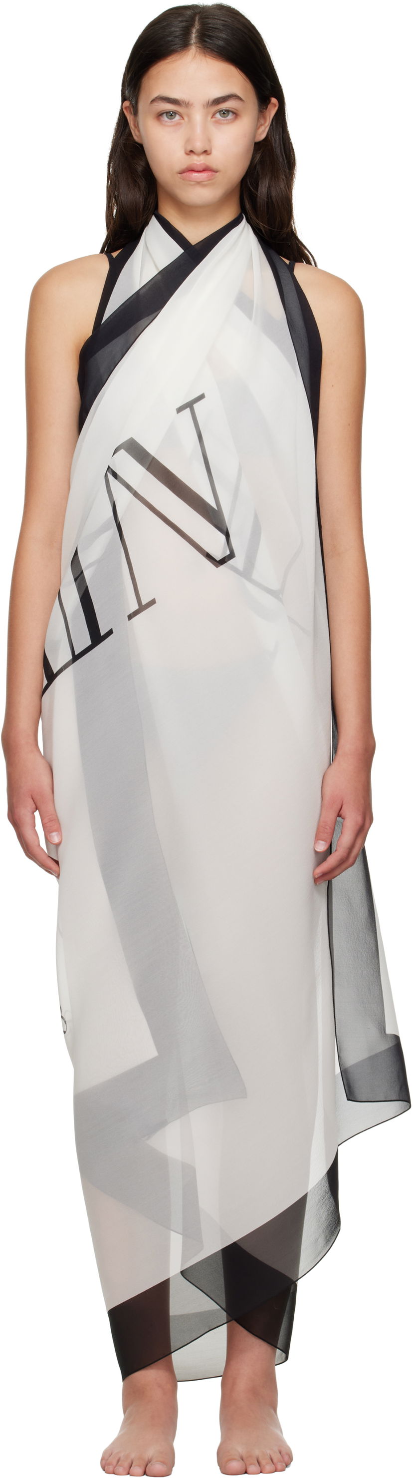 Šal Balmain Balmain Two-Tone Printed Beach Cover-up Bijela | BKA202410