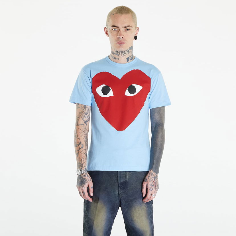 Majica kratkih rukava Comme des Garçons PLAY Short Sleeve Logo Print T-Shirt UNISEX Blue Plava | AZT274 blue