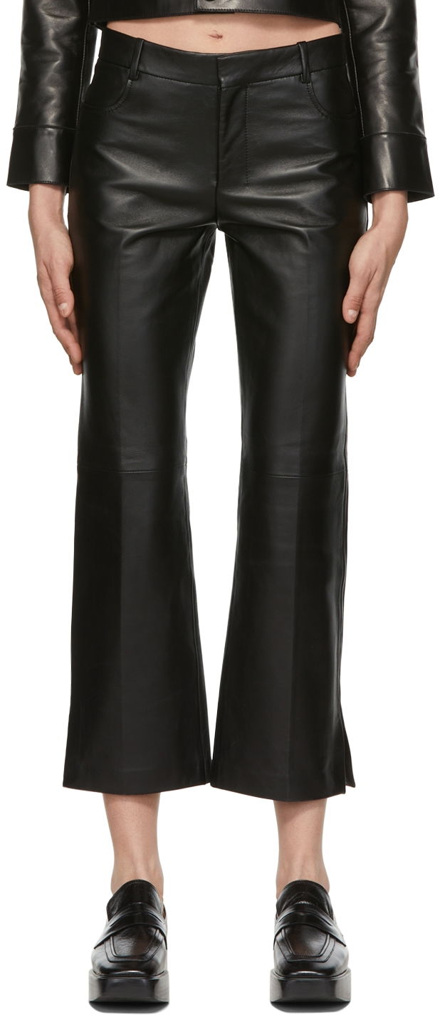 Hlače AMI Cropped Leather Pants Crna | FTR011.519