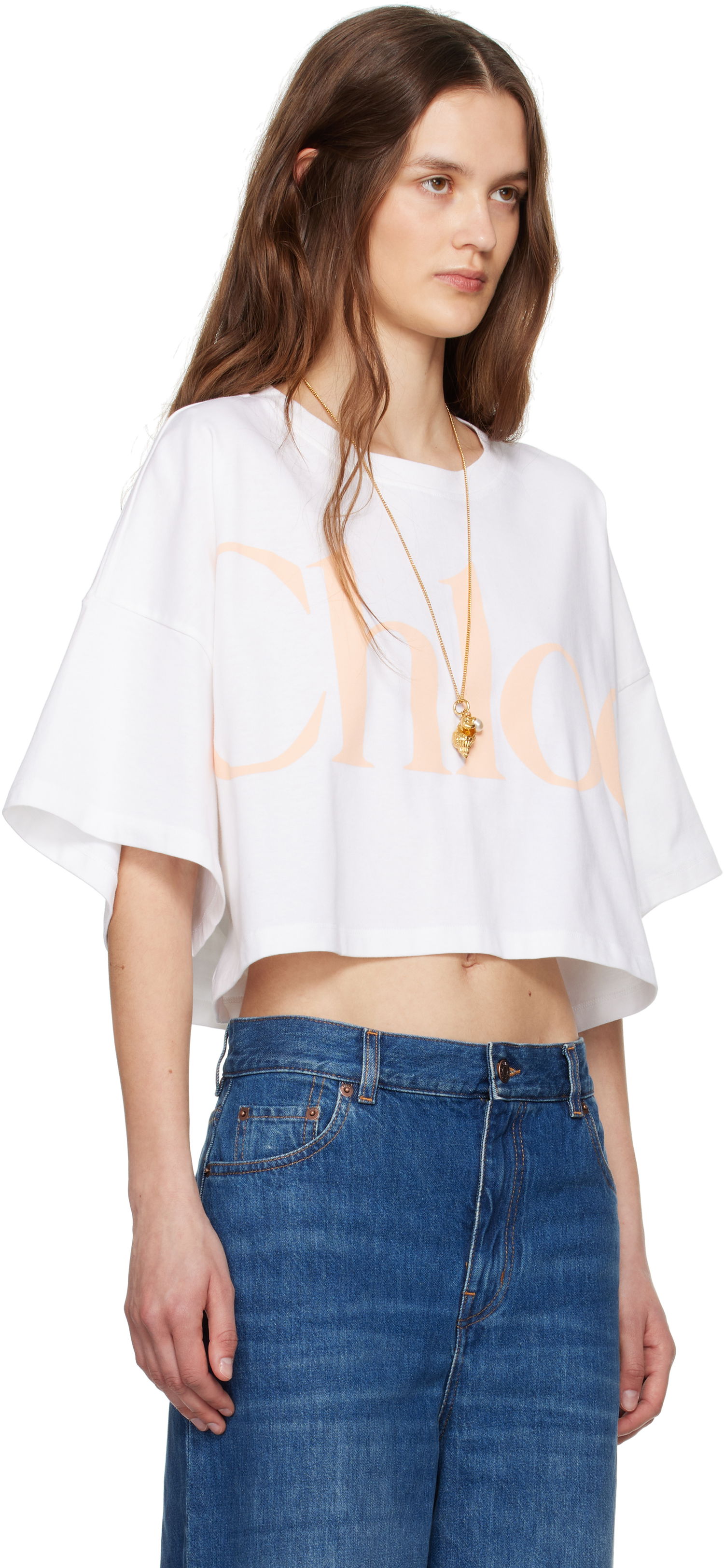 Crop top CHLOÉ Chloe Oversized Cropped Logo T-Shirt Bijela | CH25UJH09183, 1