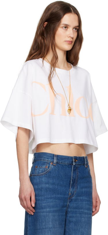 Crop top CHLOÉ Chloe Oversized Cropped Logo T-Shirt Bijela | CH25UJH09183, 1