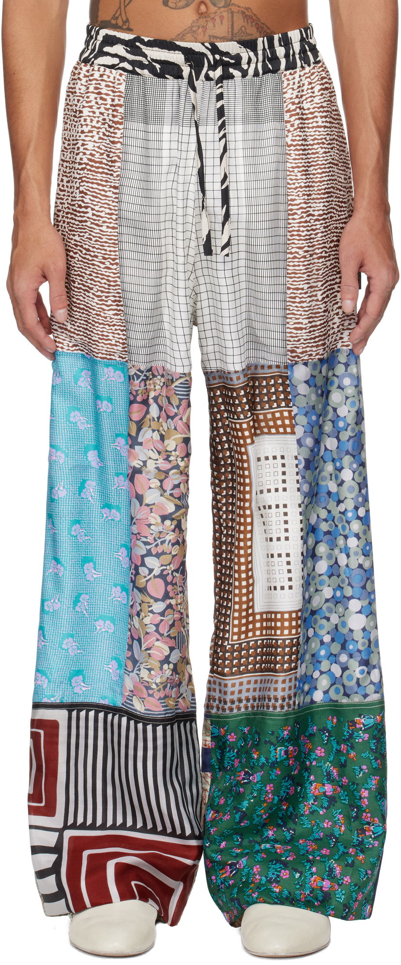 Hlače Marine Serre Marine Serre Regenerated Silk Scarves Drawstring Patchwork Sweatpants Višebojno | UPA054A UWOV0028