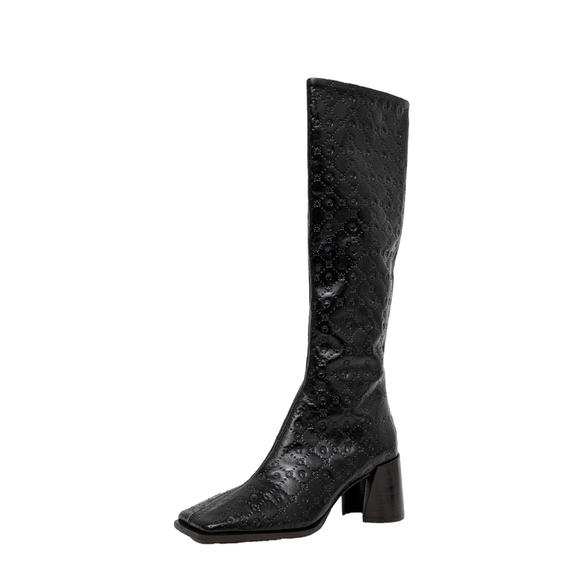 Tenisice i cipele Marine Serre Moonogram Embossed Leather Ms Block High Heel Boots Crna | WFW038A.CLEA0051
