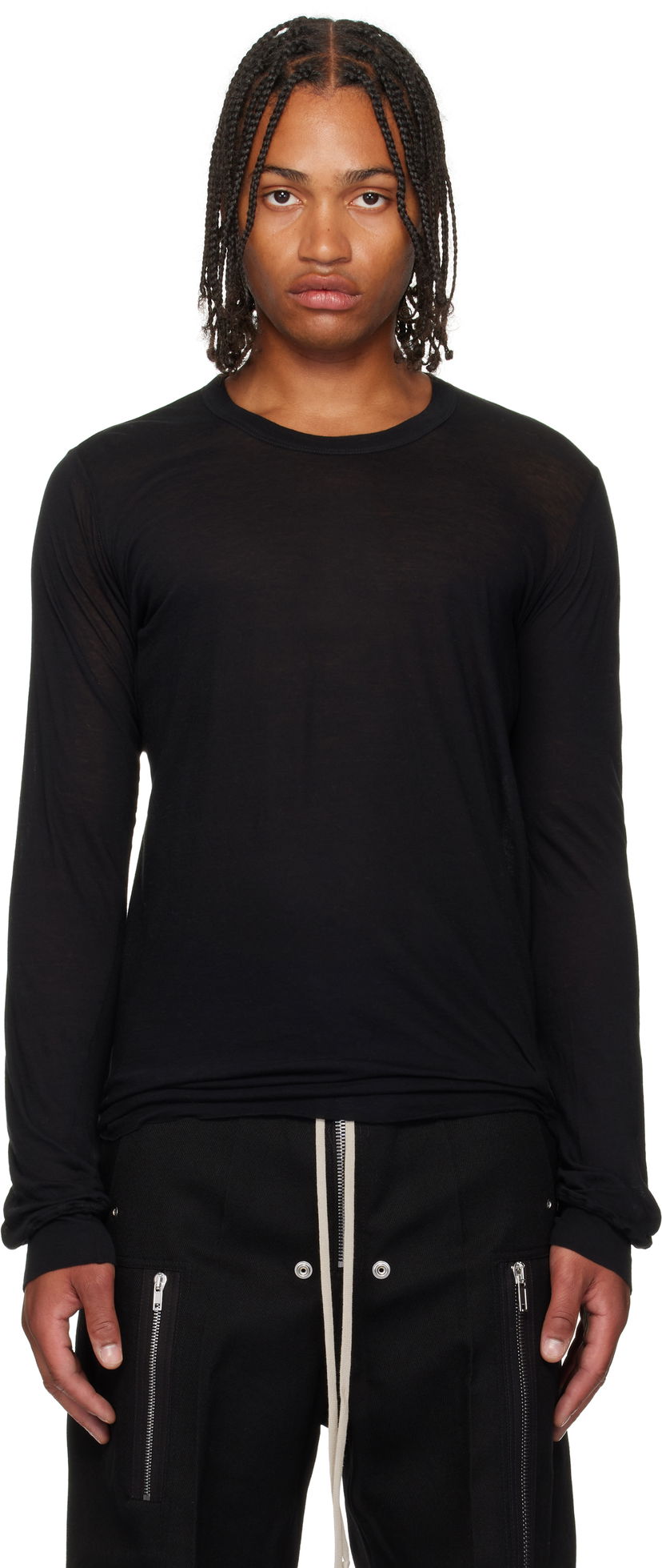 Majica kratkih rukava Rick Owens Rick Owens Concordians Basic Long Sleeve T-Shirt Crna | RU02E1252 UC