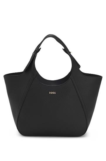 Tote bag BOSS Grained-leather tote bag with logo lettering Crna | 50552118