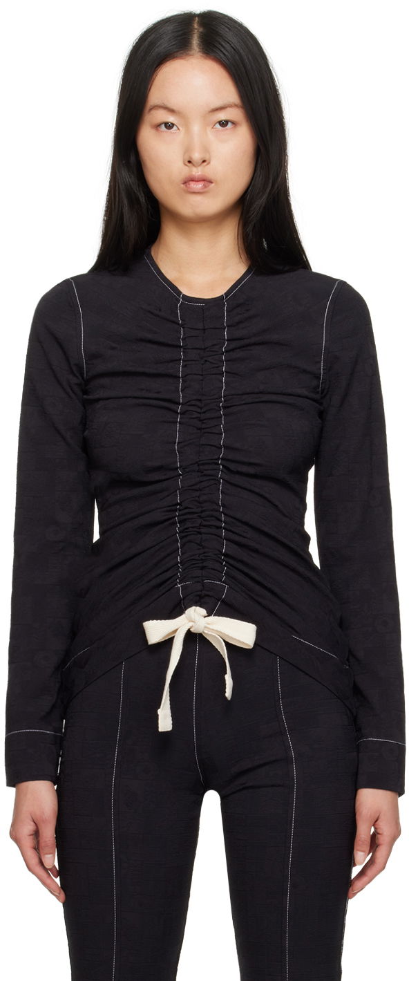 Košulja GANNI GANNI Drawstring Long Sleeve Blouse Crna | F7369