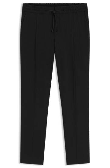 Hlače BOSS Slim-Fit Wool-Blend Twill Trousers Crna | 50547220
