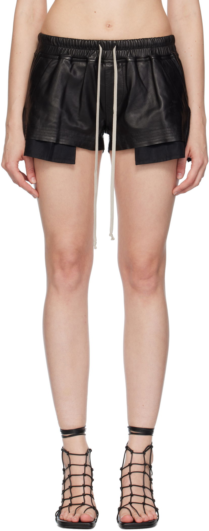 Kratke hlače Rick Owens Rick Owens Concordians Fog Boxers Leather Shorts Crna | RP02E4316 LBY