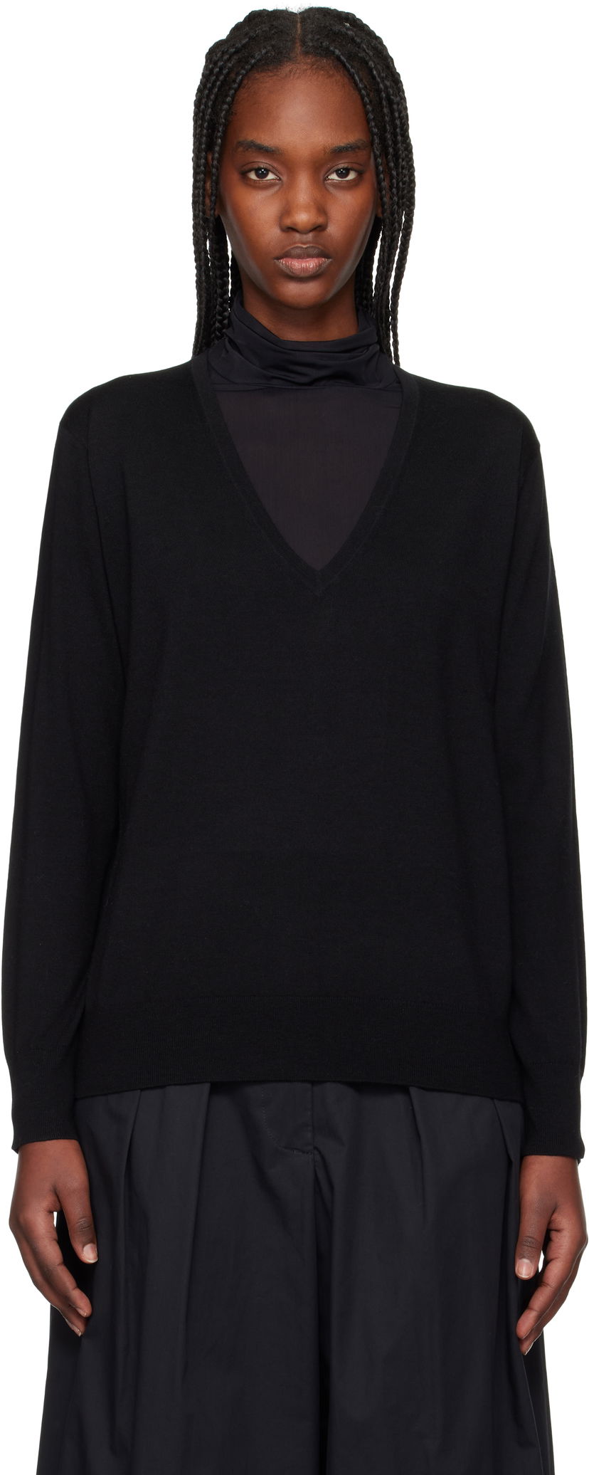 Džemper Dries Van Noten Dries Van Noten Merino Wool V-Neck Sweater Crna | 251-011202-1700