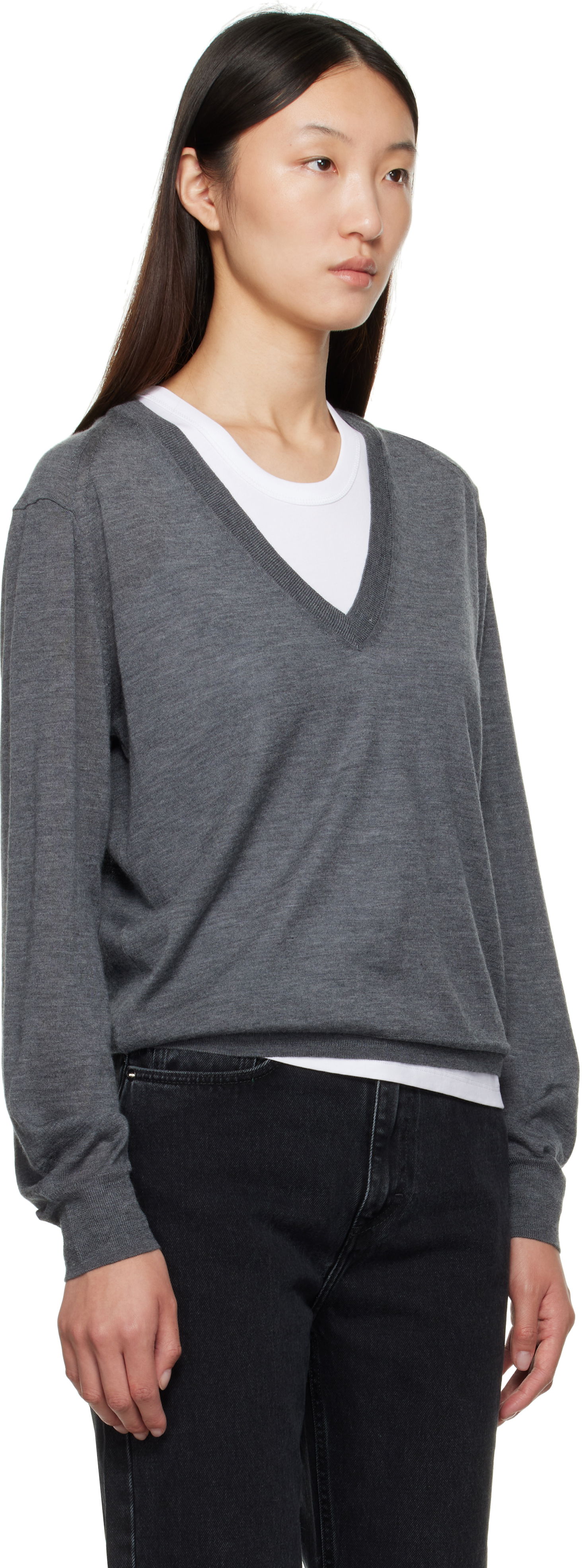 Džemper Loulou de Saison Loulou de Saison Julio Cashmere V-Neck Sweater Siva | JULIO, 1