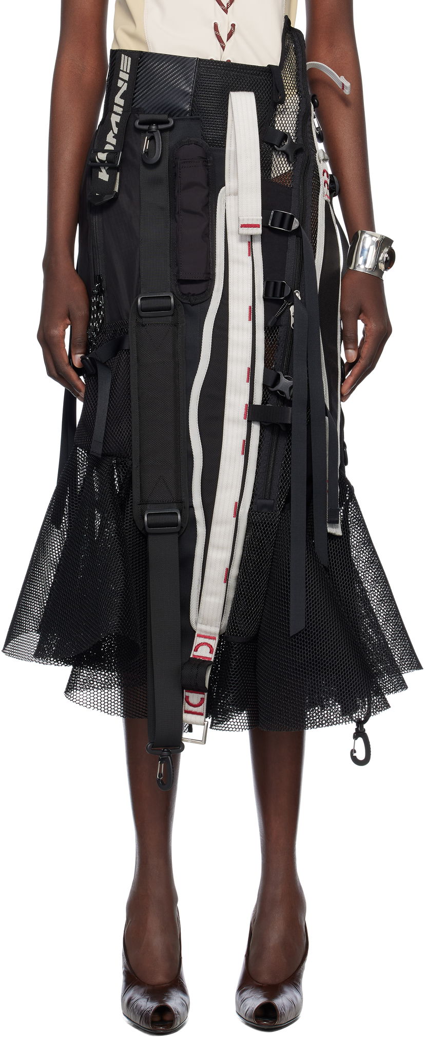 Suknja Junya Watanabe Junya Watanabe Multi Fabrics Mix Midi Skirt Crna | JO-S016-051-1