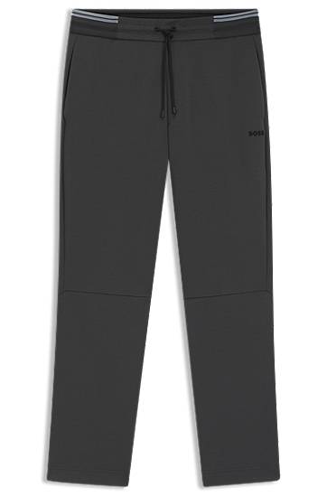 Trenirka BOSS BOSS Cotton-Blend Tracksuit Bottoms with Striped Waistband Crna | 50545246