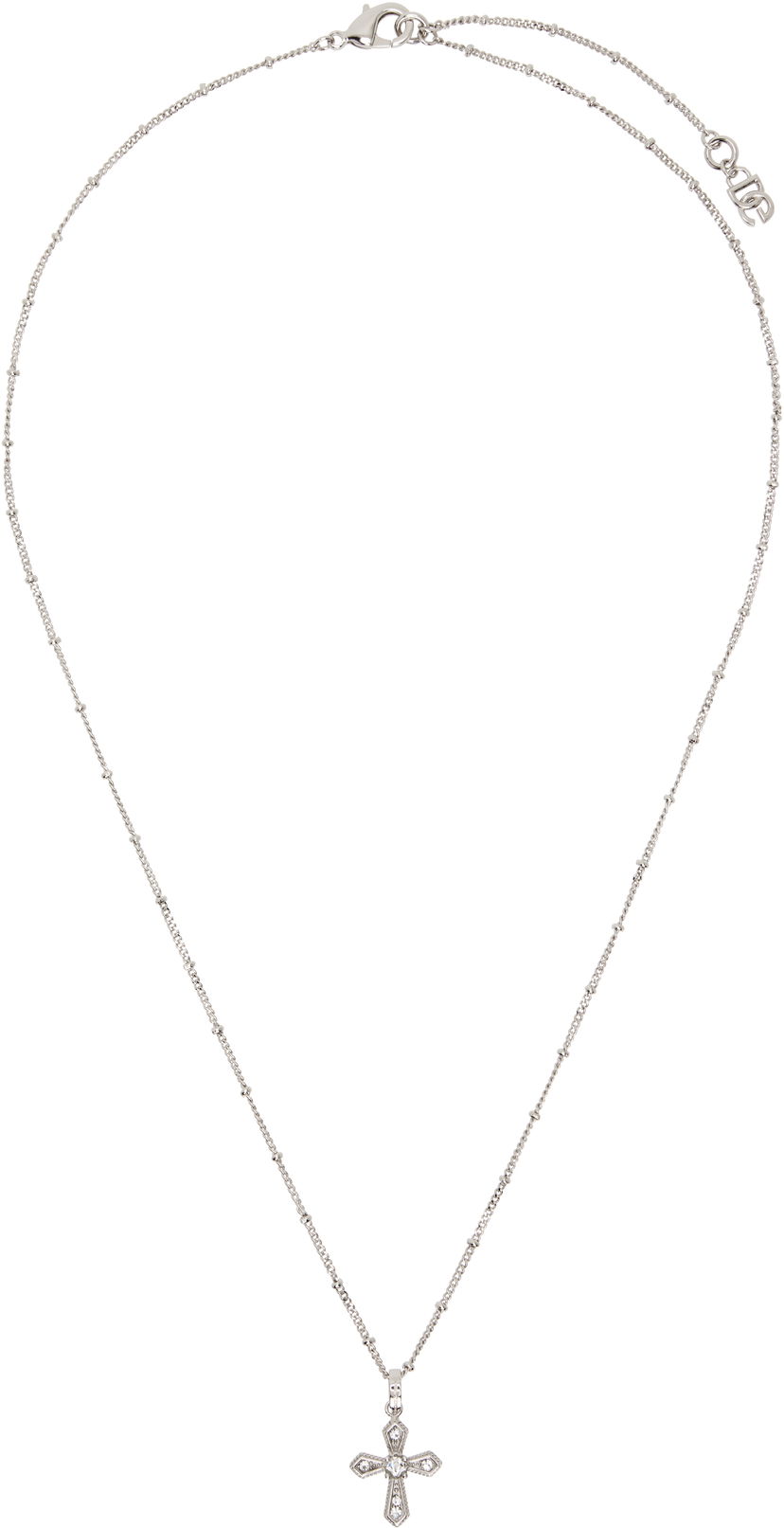 Ogrlica Dolce & Gabbana Dolce&Gabbana Beaded Chain Cross Pendant Necklace Metalik | WNN7S2W1111