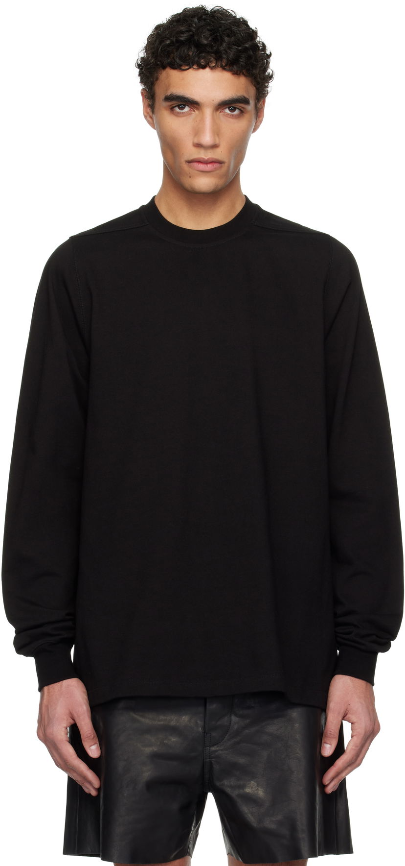 Džemper Rick Owens Rick Owens Hollywood Short Crewneck Long Sleeve Sweatshirt Crna | RU01E5277 BA