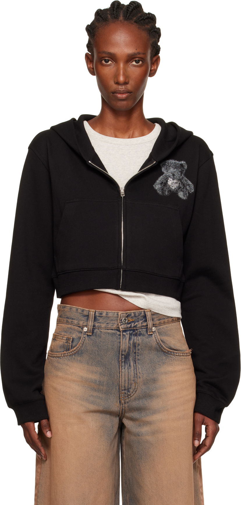 Dukserice We11done We11done Teddy Bear Slim-Fit Zip-Up Hoodie Crna | WD-TJ2-25-870-W-BK