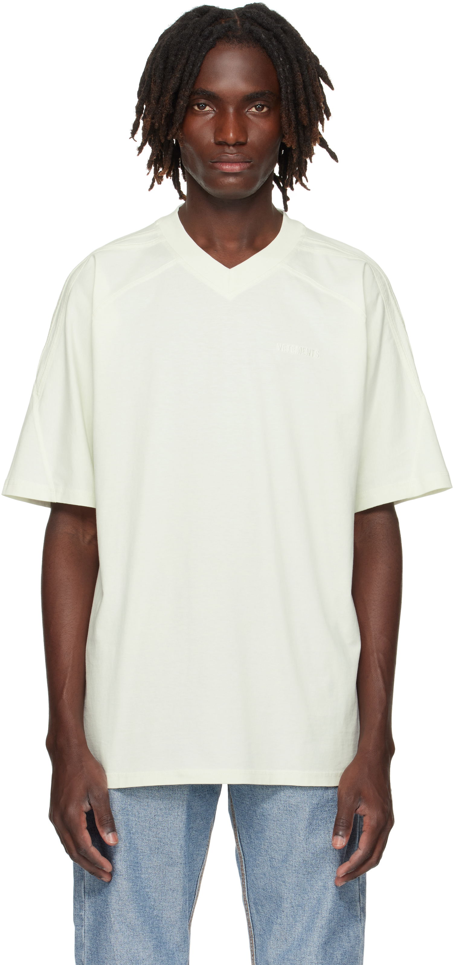 Majica kratkih rukava VETEMENTS Cut-Up V-Neck T-shirt Bijela | UH76TR260I, 0