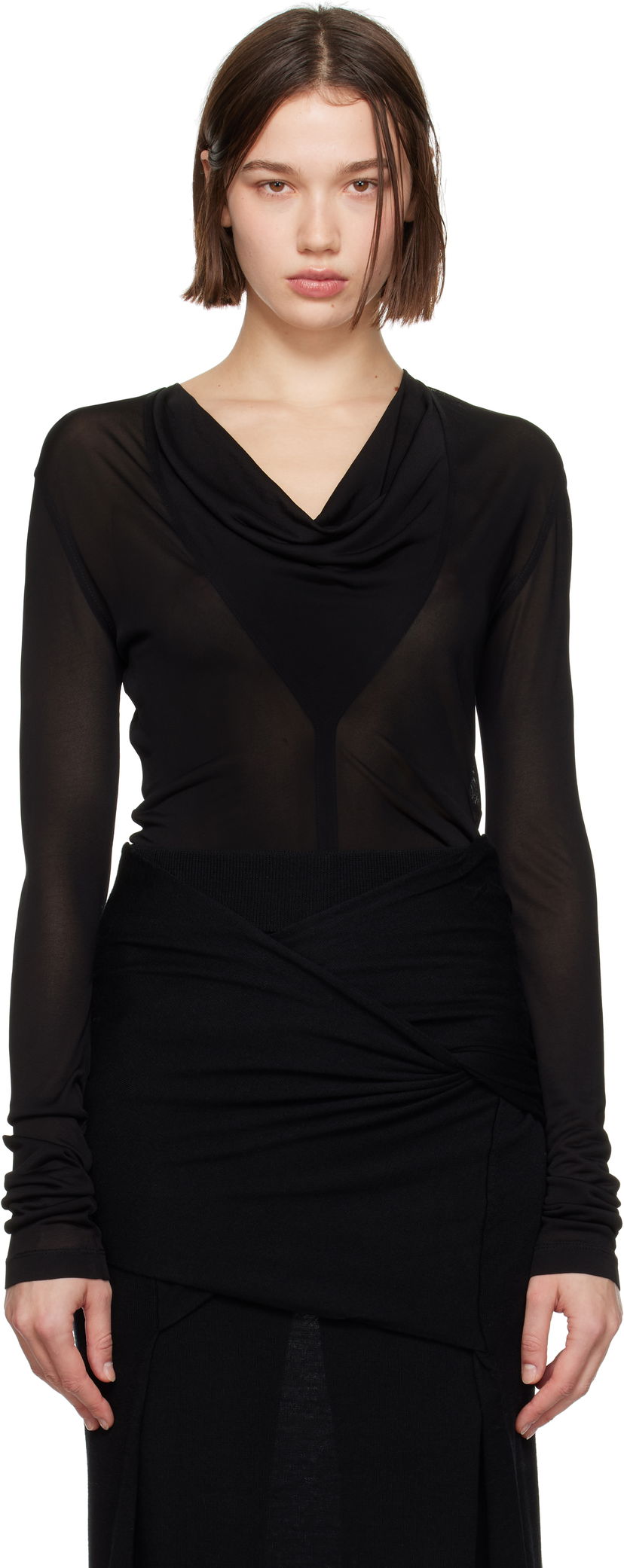 Body TOTEME TOTEME Draped V-Neck Top Crna | 244-WRT0401-FB0266