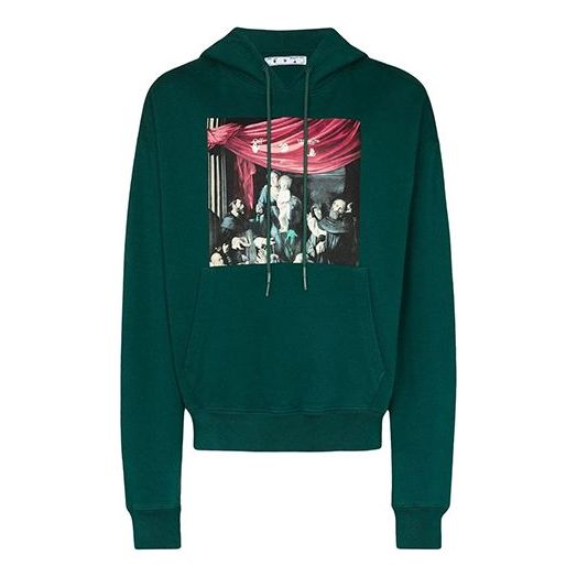 Dukserice Off-White Caravaggio Loose Hooded Pullover Zelena | OMBB037E20FLE0035710
