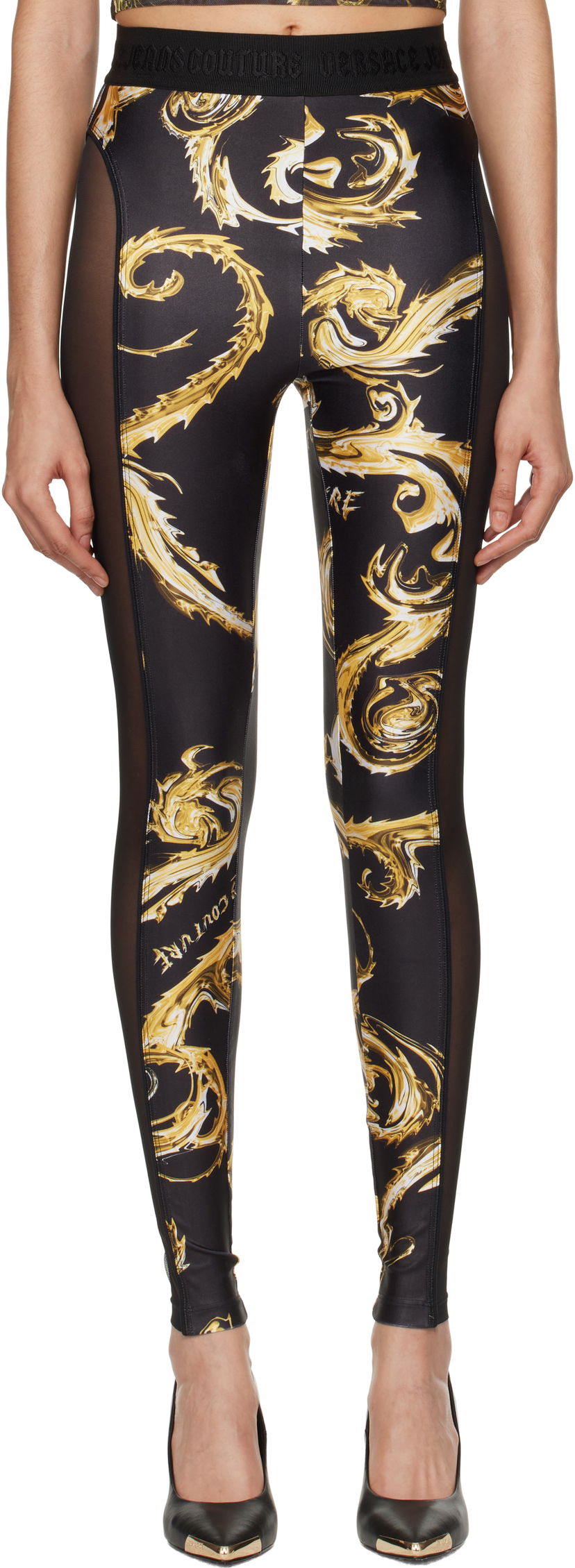 Tajice Versace Couture Mesh Paneled Leggings Crna | E77HAC103_EJS360