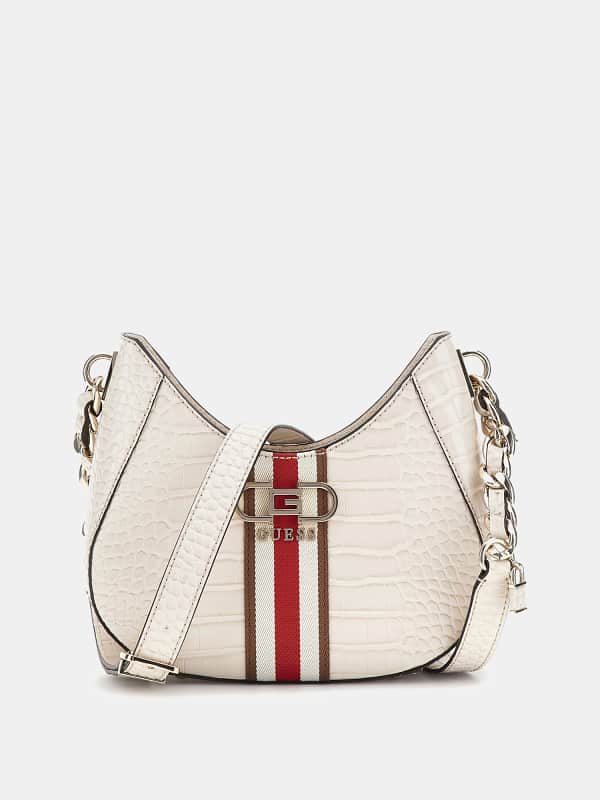 Ručna torbica GUESS Nelka Croc-Print Mini Crossbody Bež | HWCG9307120