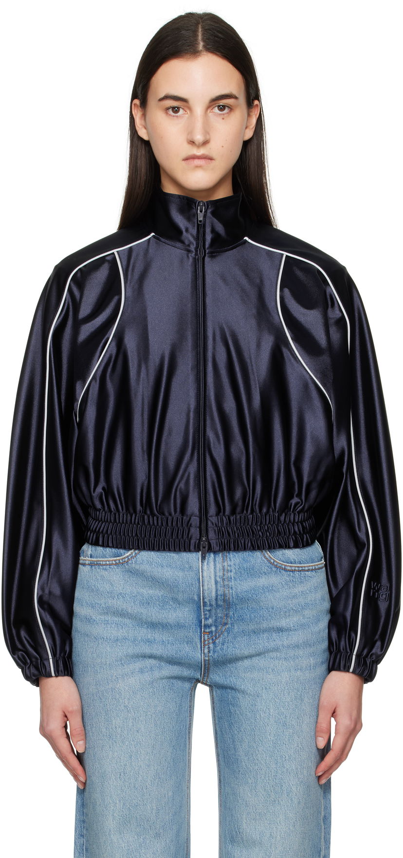 Bomber jakna Alexander Wang Alexanderwang.t Deconstructed Track Jacket Tamnoplava | 4CC1252110