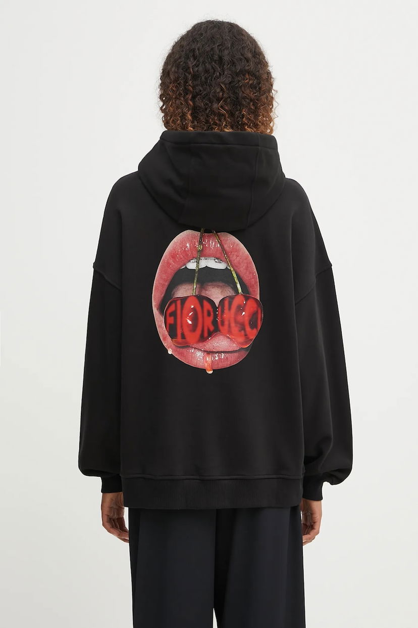 Dukserice Fiorucci Fiorucci Cherry Mouth Print Relaxed Fit Hoodie Crna | W02FPSHO092CJ05BK02