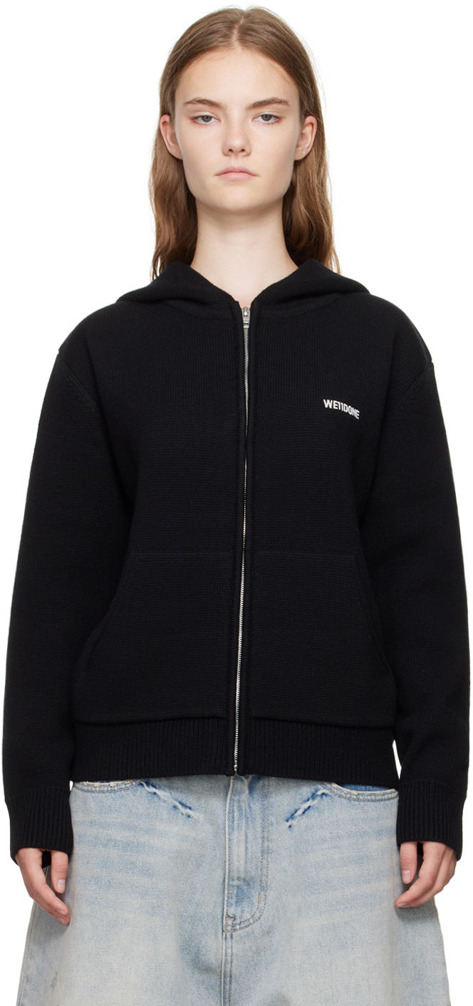 Dukserice We11done We11done Embroidered-Logo Zip-Up Hoodie Crna | WD-KJ2-24-605-W-BK