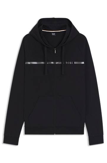 Dukserice BOSS Cotton-terry Full-Zip Hoodie with Logo Stripe Crna | 50550571