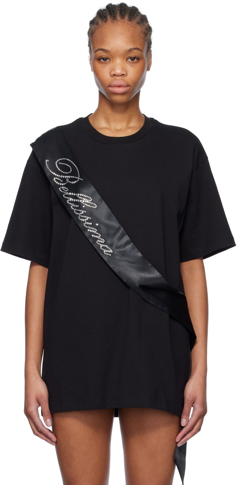 Majica kratkih rukava Blumarine Blumarine Satin Band Rhinestone T-Shirt Crna | P522T092A