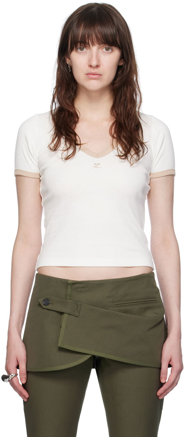 Majica kratkih rukava Courrèges Slim V-Neck T-Shirt Bijela | 224JTS137JS0070
