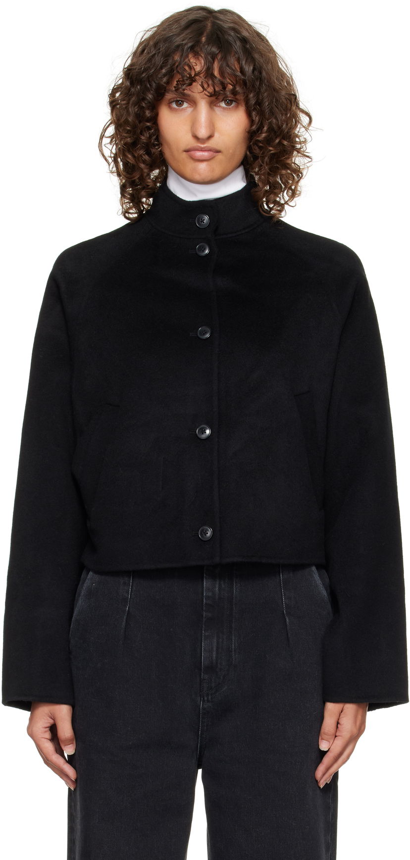 Jakna Loulou de Saison Loulou de Saison Nyma Cropped Wool Jacket Crna | NYMA