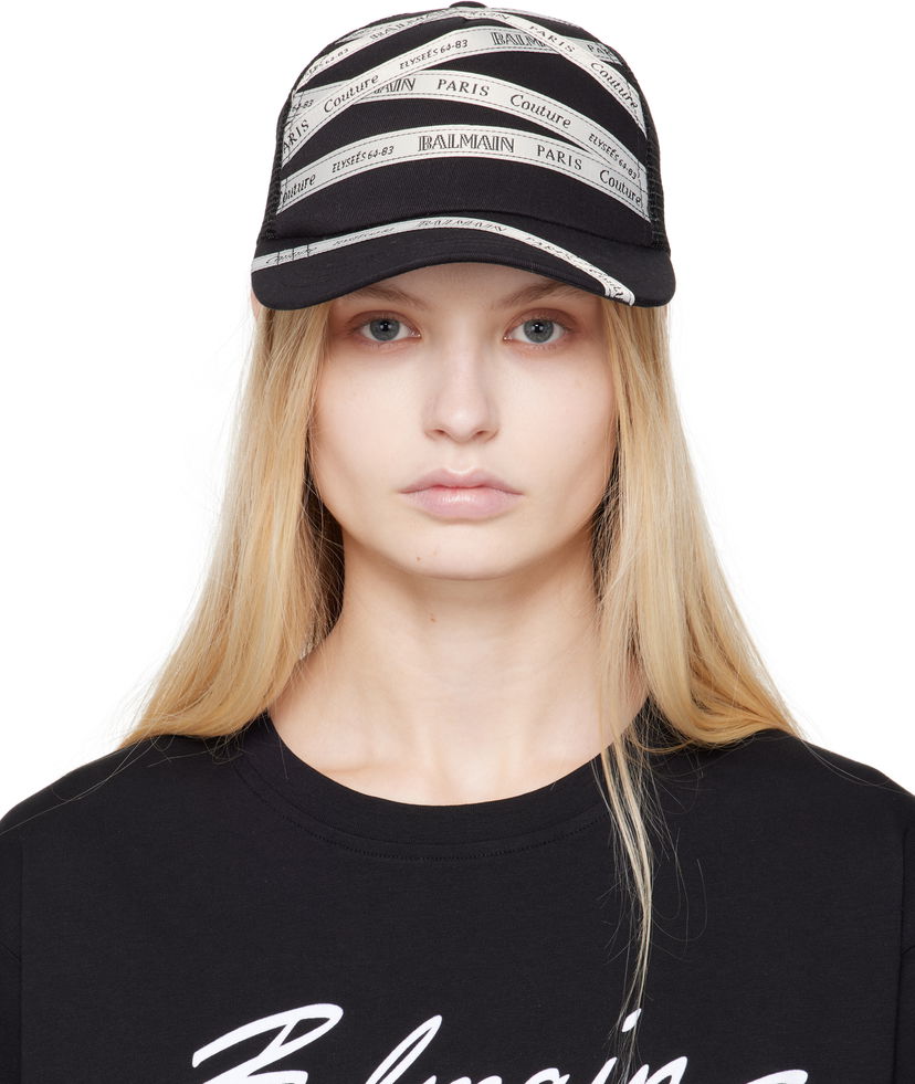 Kapa Balmain Ribbon Motif Cotton Cap by Balmain Crna | EF1XA381MB10