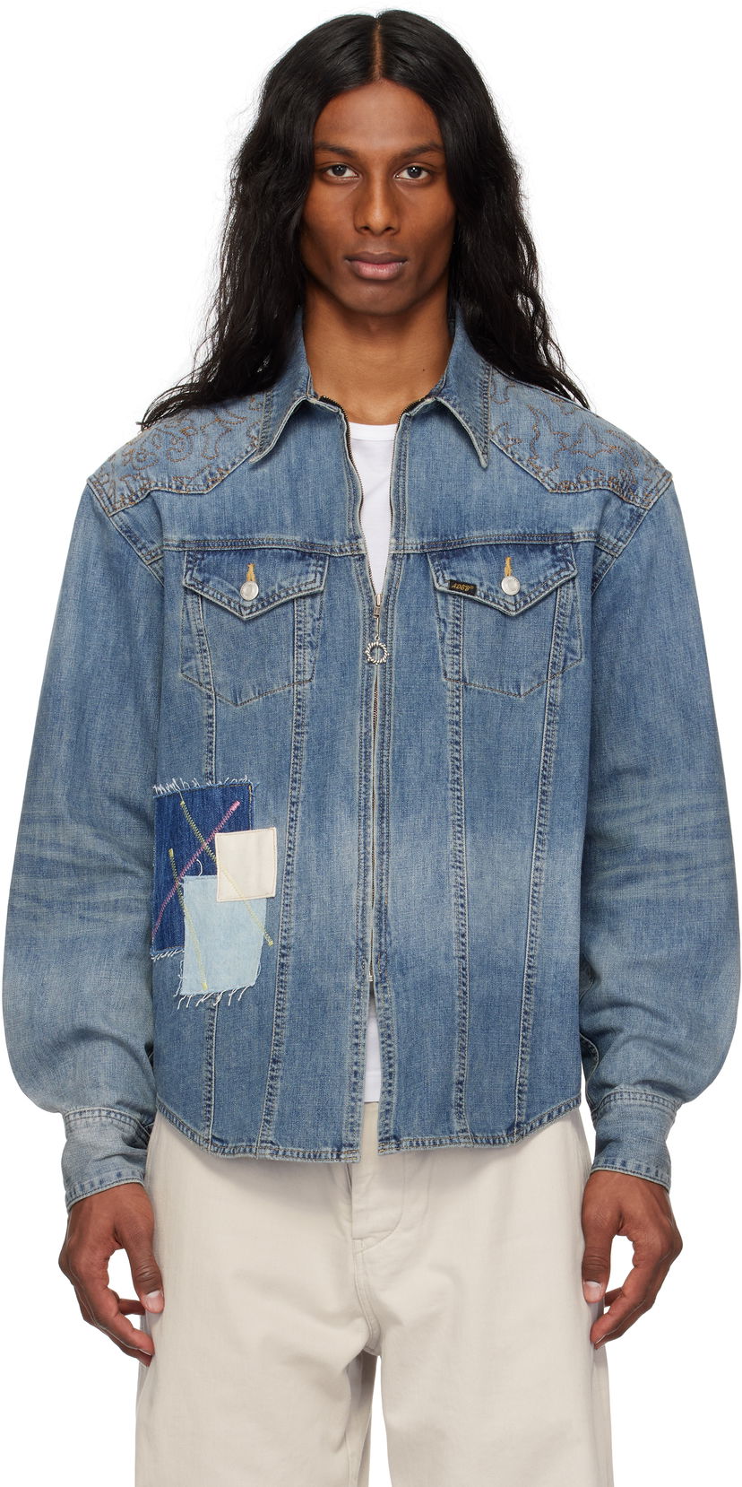 Jakna Andersson Bell Andersson Bell Embroidered Patchwork Denim Jacket Plava | atb1273m