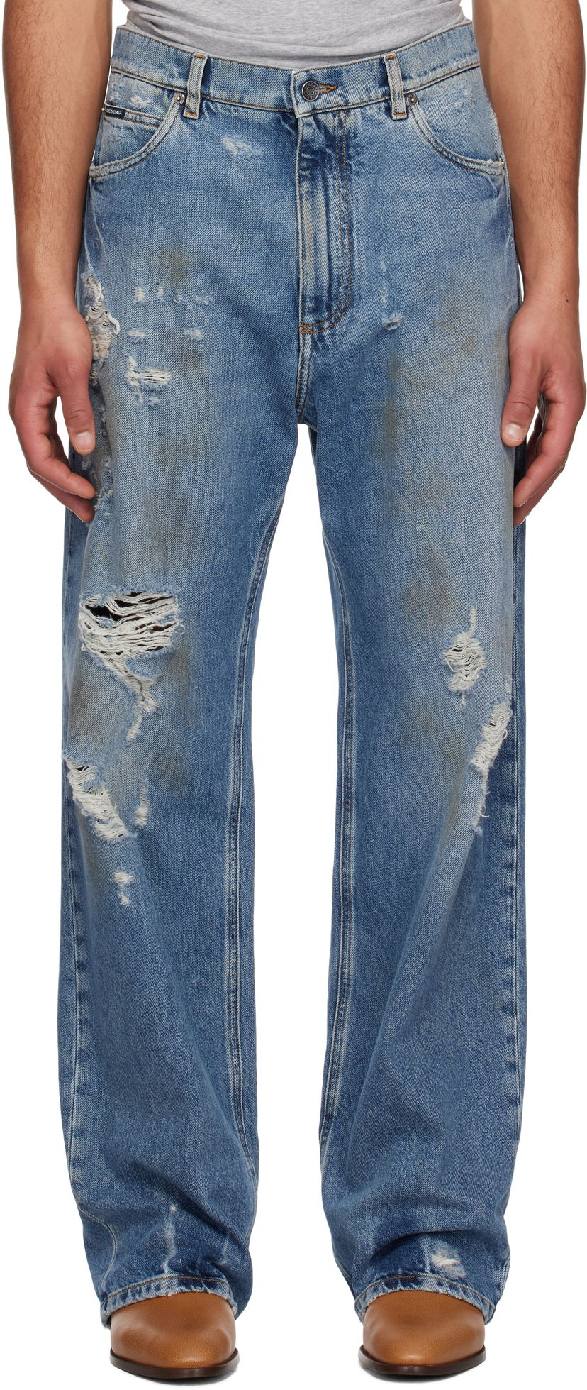 Jeans Dolce & Gabbana Dolce&Gabbana Oversized Distressed Tag Jeans Plava | GWVNXDG8MT7