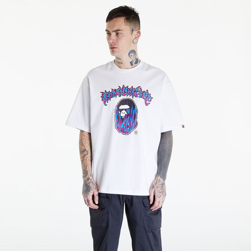 Majica kratkih rukava BAPE A BATHING APE Mad Flame Ape Head Relaxed Fit Tee White Bijela | 001TEK301320M WHT