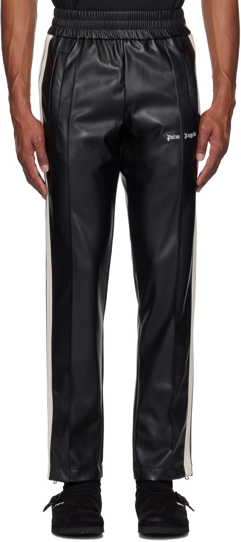 Hlače Palm Angels Faux-Leather Track Pants Crna | PMCJ020F24FAB0011003