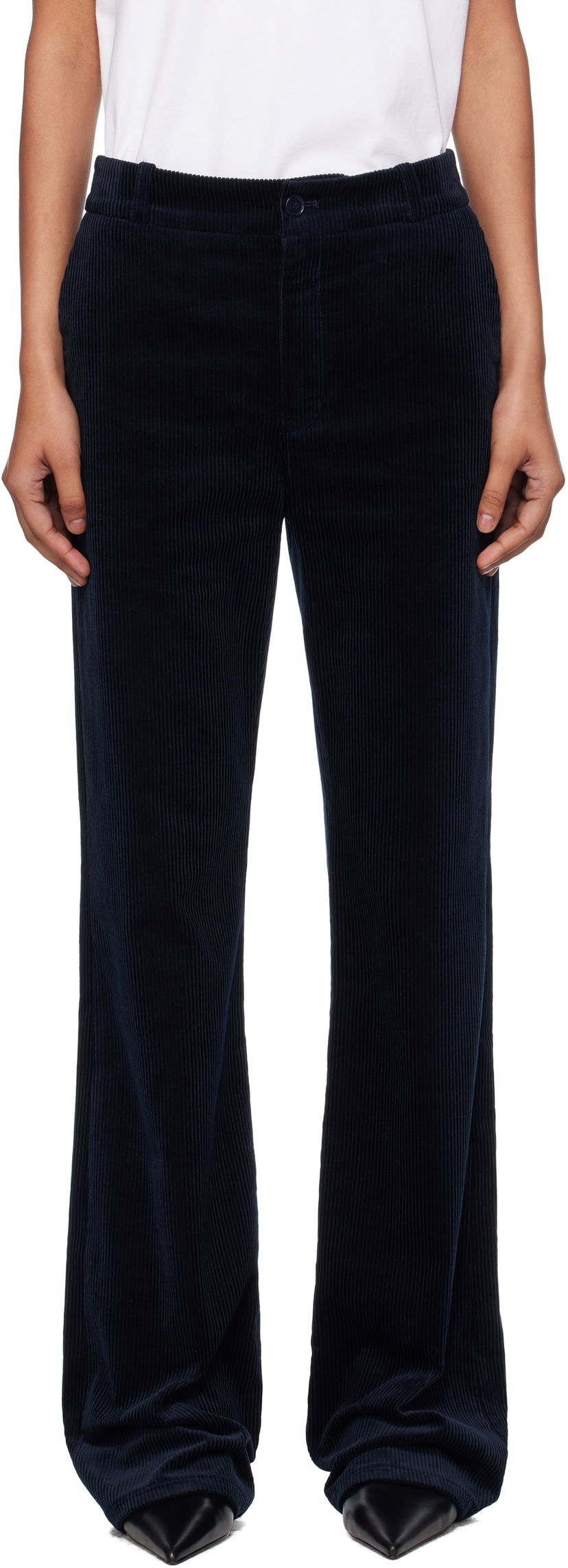 Hlače A.P.C. A.P.C. Rosemary Corduroy Flare Trousers Tamnoplava | COHBB-F08502