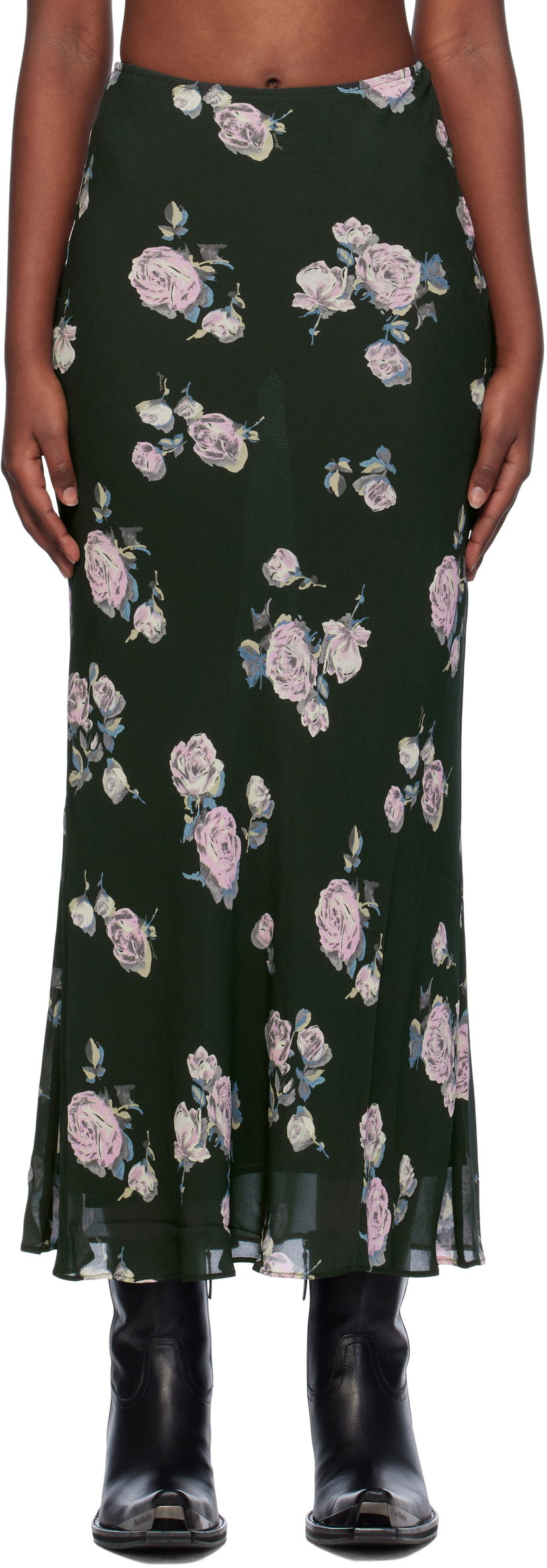 Suknja GANNI Floral Printed Maxi Skirt Crna | F9505