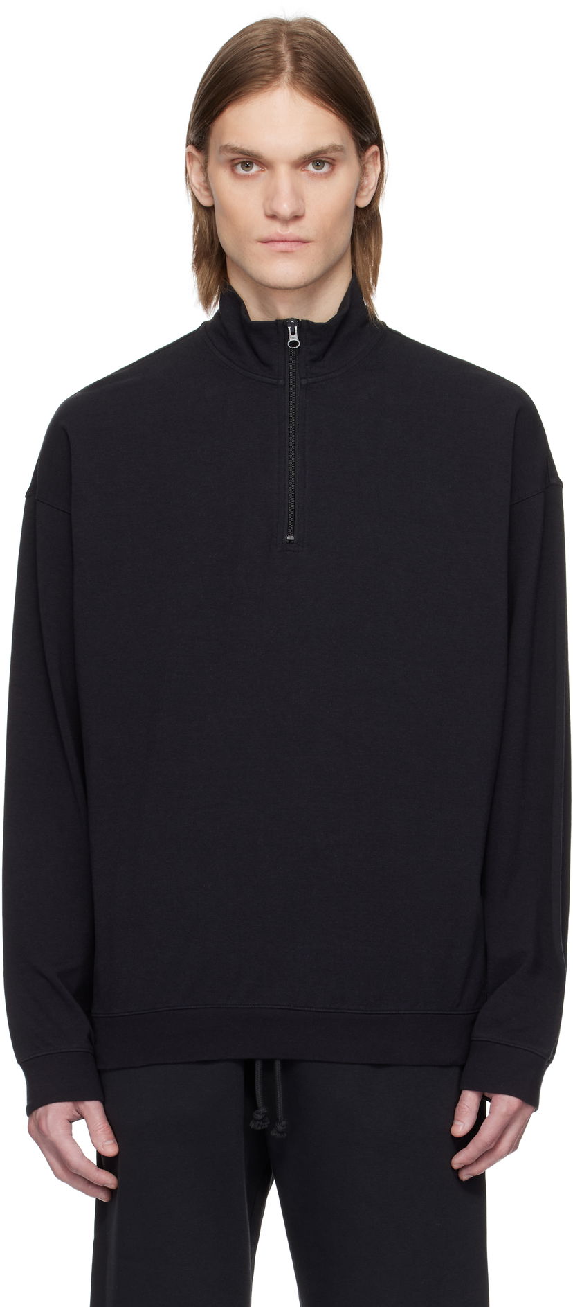 Džemper SKIMS SKIMS Jersey Relaxed Quarter Zip Sweatshirt Crna | PL-ZUP-6901M-OBSIDIAN