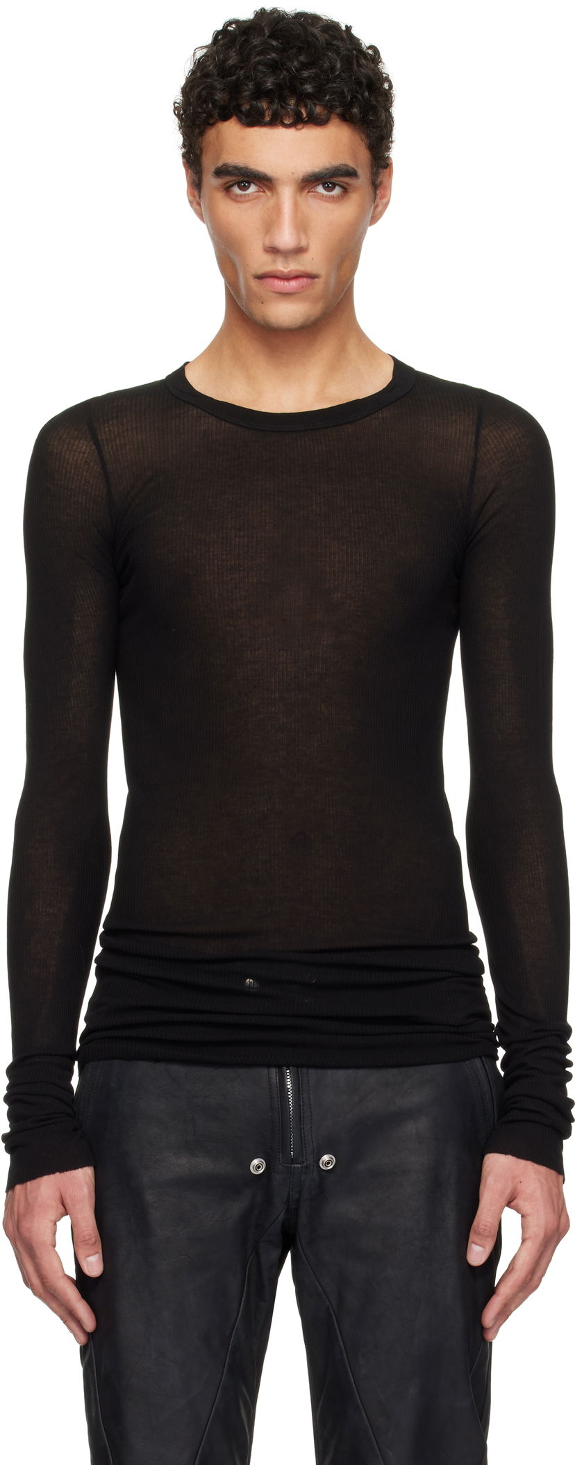 Majica kratkih rukava Rick Owens Rick Owens Hollywood Rib Long Sleeve T-Shirt Crna | RU01E5250 RC