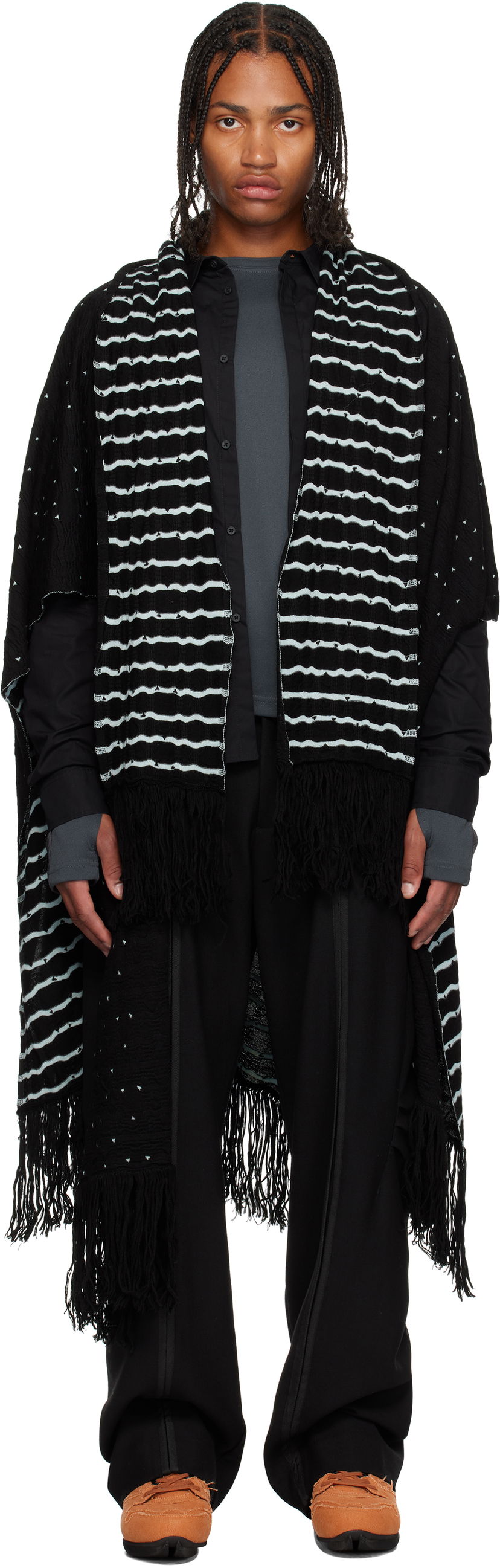 Šal KIKO KOSTADINOV Kiko Kostadinov Striped Fringed Scarf Crna | KKAW25KN07-107