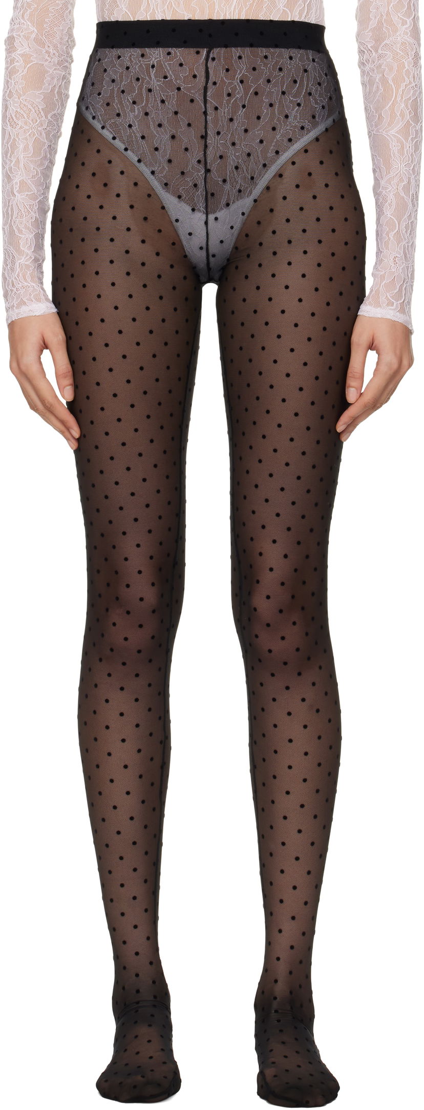 Čarape WARDROBE.NYC Sheer Polka Dot Tights Crna | W2222F24PD