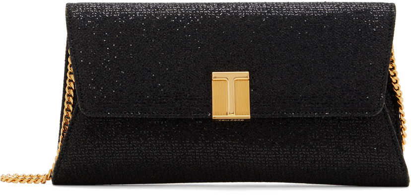 Torba za rame Tom Ford Glitter Textured Fabric Bag With Chain Strap Crna | L1736-TSY053X