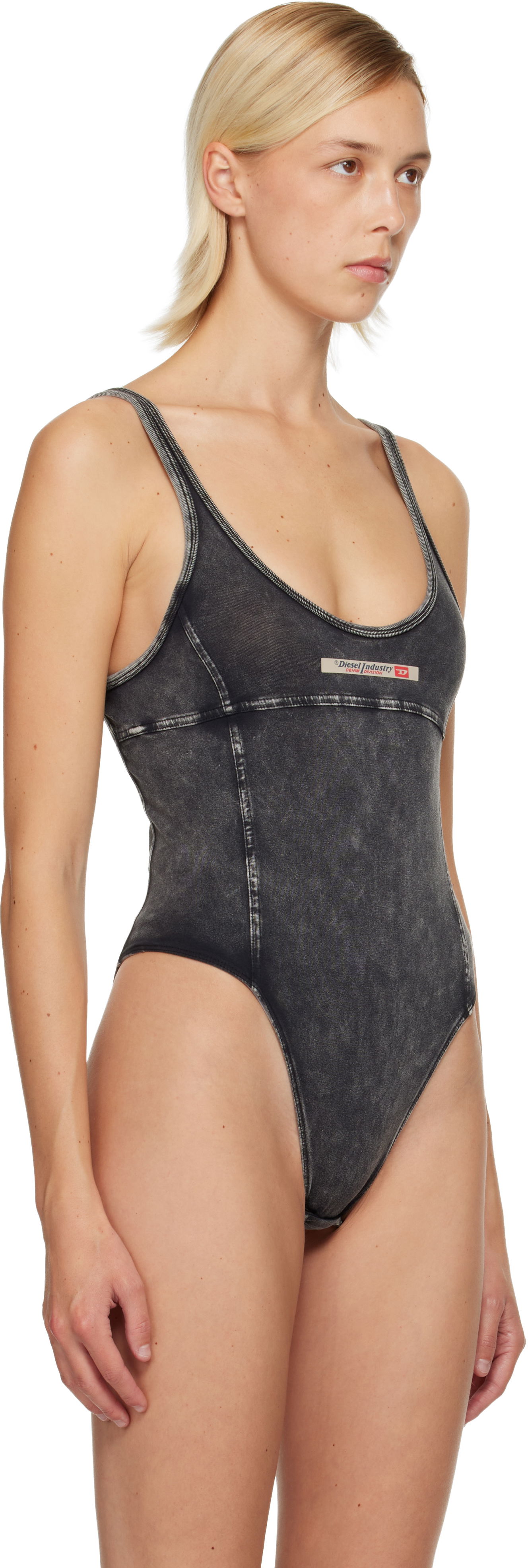 Body Diesel Phoebe-Dnm Faded Denim Scoop-Neck Bodysuit Crna | A19192 0SHAN, 1