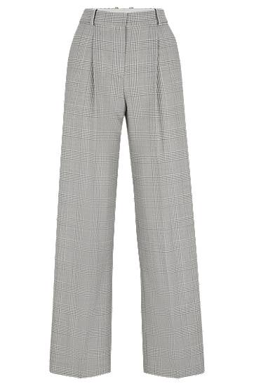 Hlače BOSS Glen-check Virgin Wool Straight-Fit Trousers Siva | 50525277