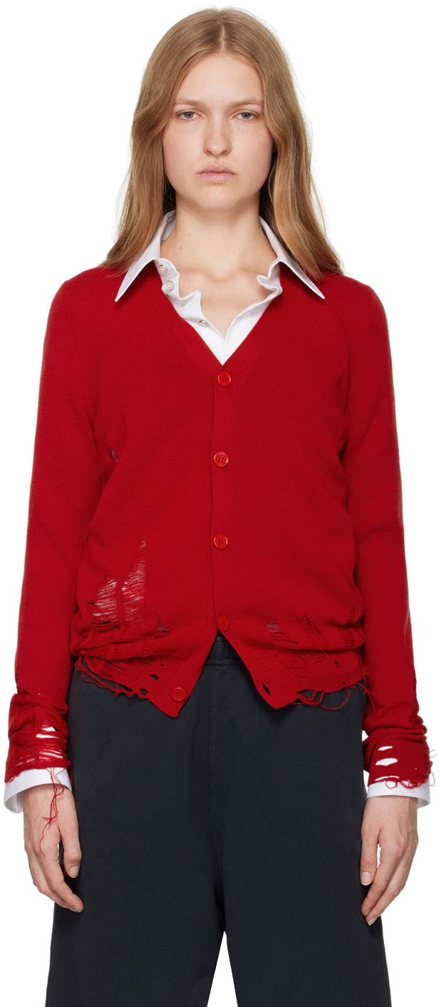 Džemper Maison Margiela Compact Distressed Cardigan Crvena | SH2HP0006 M13070
