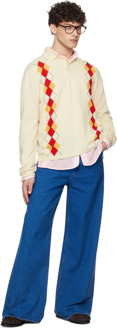 Džemper Marni Marni Argyle Detail Knit Polo Shirt Bež | POMG0072Q2 UFH546, 3
