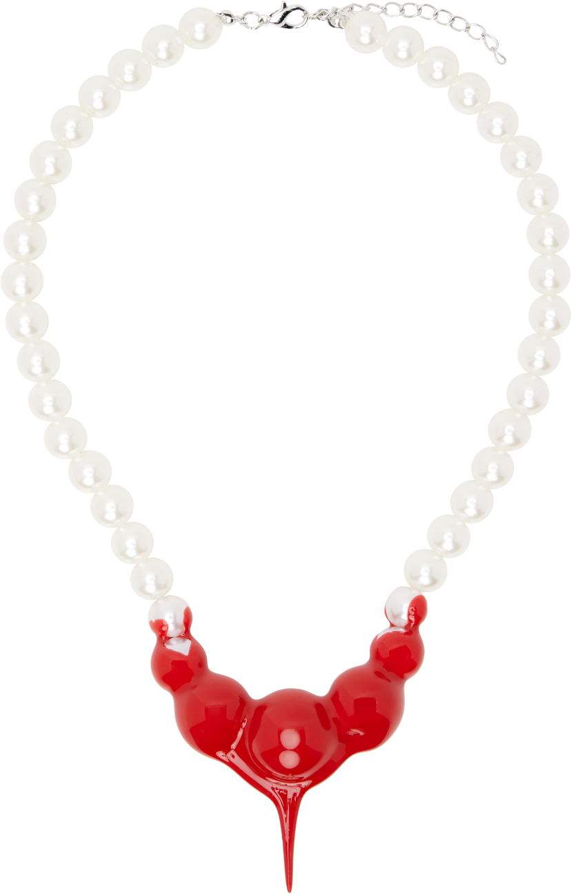 Ogrlica Ottolinger Ottolinger Pearl Necklace with Red Pendant Bijela | 125-902925-01